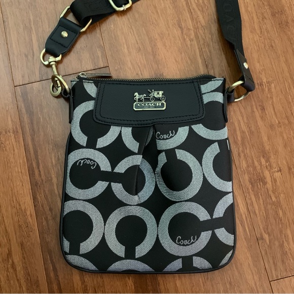 COACH Black & Grey Y2K Monogram Logo Signature Canvas Crossbody Satchel Bag - Picture 9 of 11